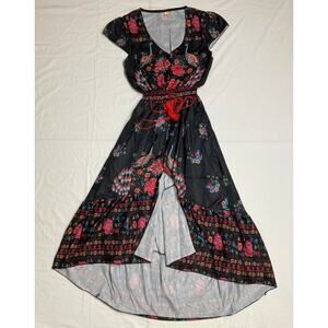 Youboya Knee Length Dress Women's Medium Black Floral V-Neck